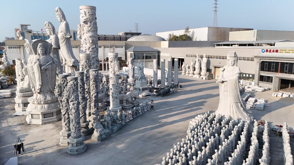 Exquisite exhibition of Custom Stone Carving projects including dragon pillars at HuaFa Stone.